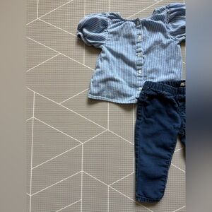 Osh Kosh|Baby girl/toddler summer outfit,Blue Striped Top button down & jeans•••
